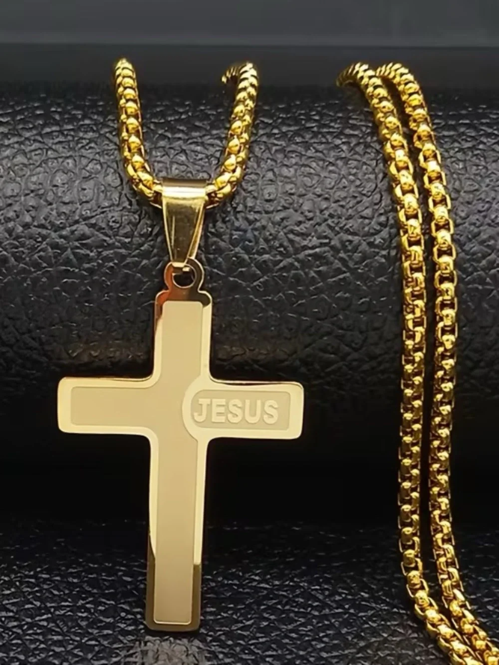 Gold Jesus Cross Pendant Necklace 24